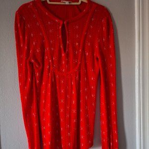 Lucky Brand Deep Red Blouse, Subtle White  Print Soft Fabric. Size SP